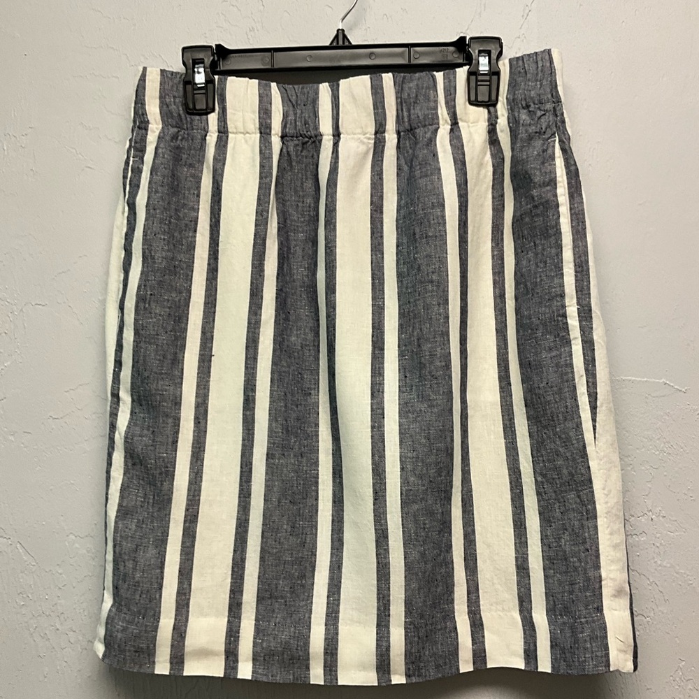 J. Crew  Navy and White Pull-on Skirt in 100% Beauchamps Linen